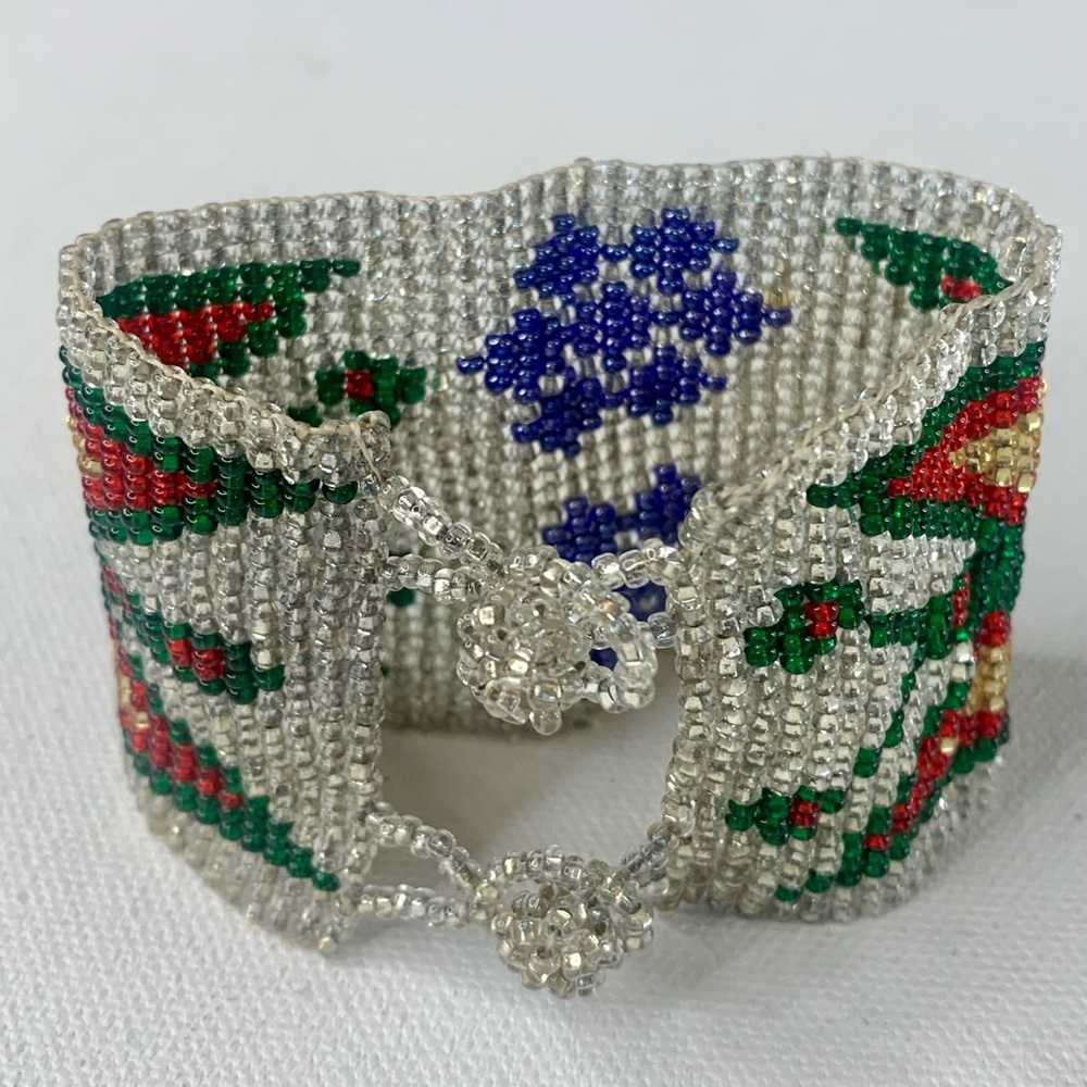 Glass Seed Bead Butterfly Cuff Bracelet Handmade Huichol Native American Style - Picture 10 of 16